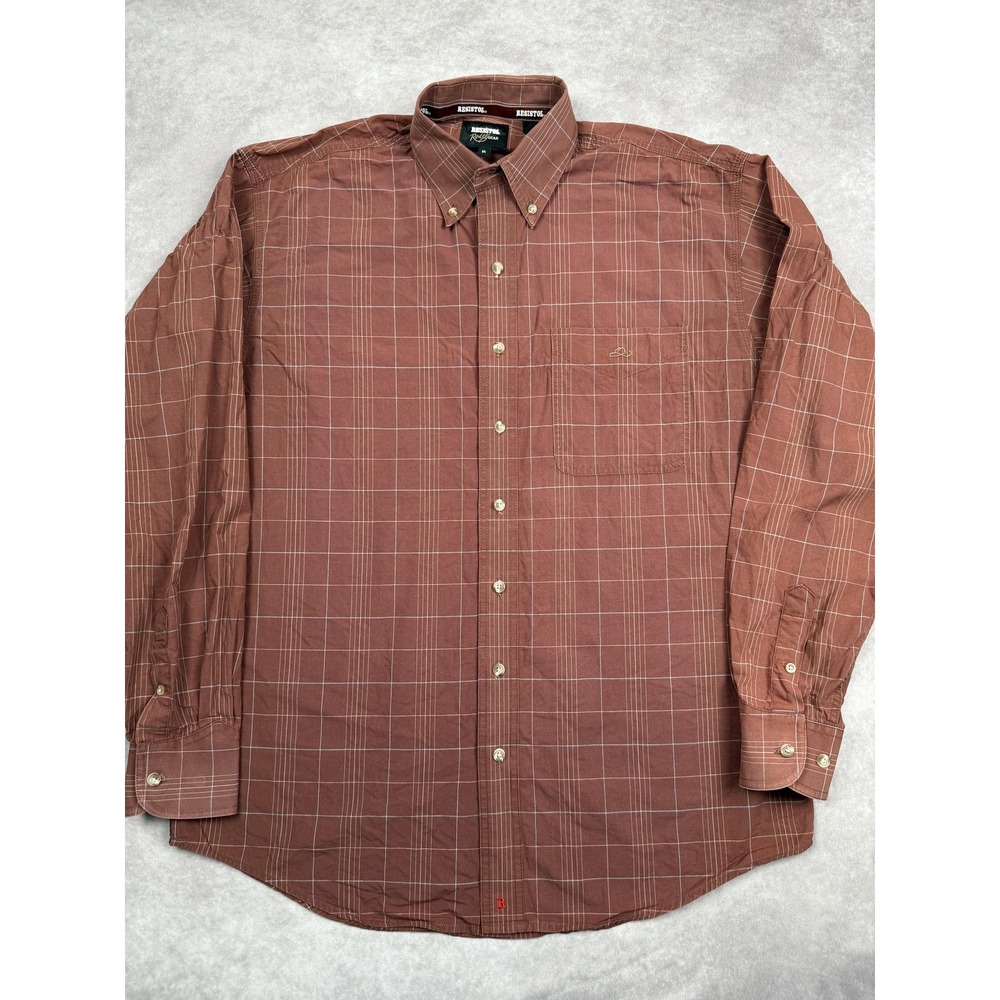 Resistol Rodeo‎ Gear Shirt Mens Medium Brown Plaid Western Button Up Cowboy